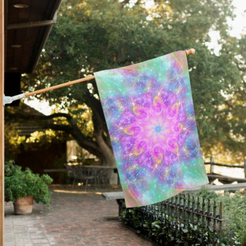 Glowing Bright Lights Colorful Spiral Mandala Art House Flag