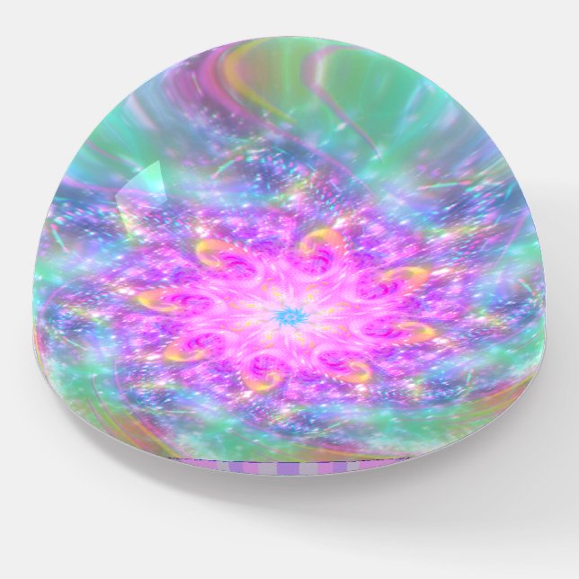 Glowing Bright Lights Colorful Spiral Mandala Art Paperweight (Angled)