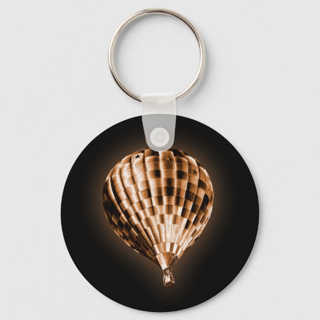 Glowing Bronze Hot Air Balloon Black Keychain (Front)