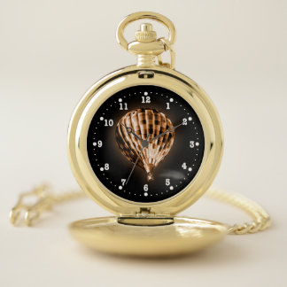 Glowing Bronze Hot Air Balloon Black Pocket Watch