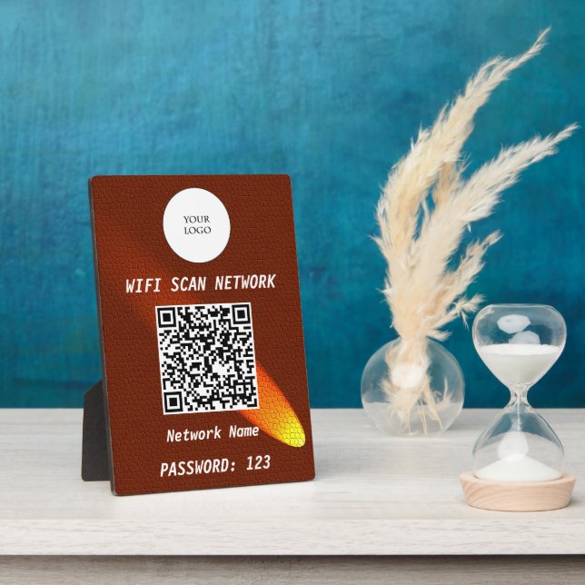 Glowing Brown Leather Free Wifi Scan & QR Code Plaque (Side)