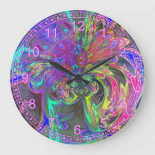 Glowing Burst of Color – Abstract Teal Violet Deva Large Clock