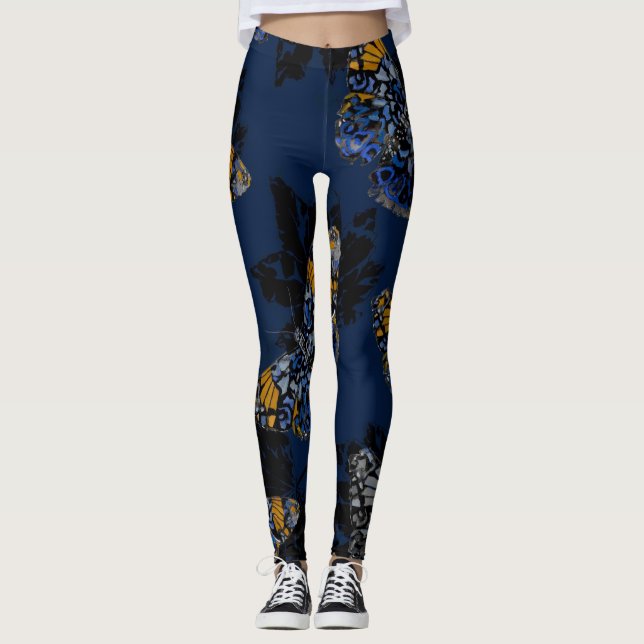 Glowing butterflies in darkness leggings (Front)