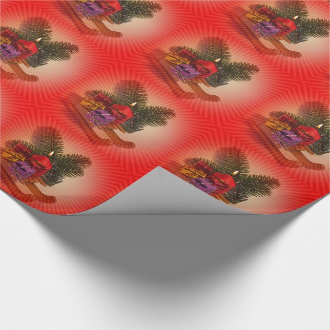 Glowing candle with sledge christmas gift paper (Corner)