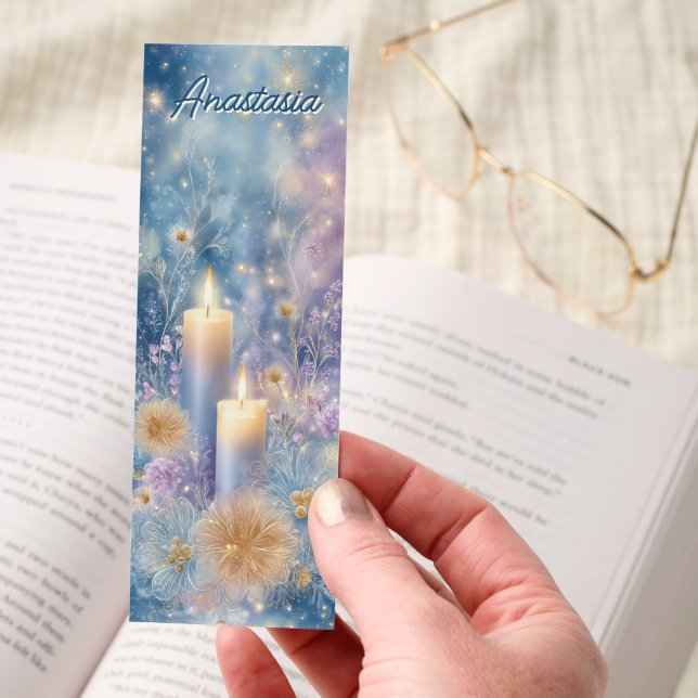 Glowing Candles Floral Sparkle Bookmarks (Hand)