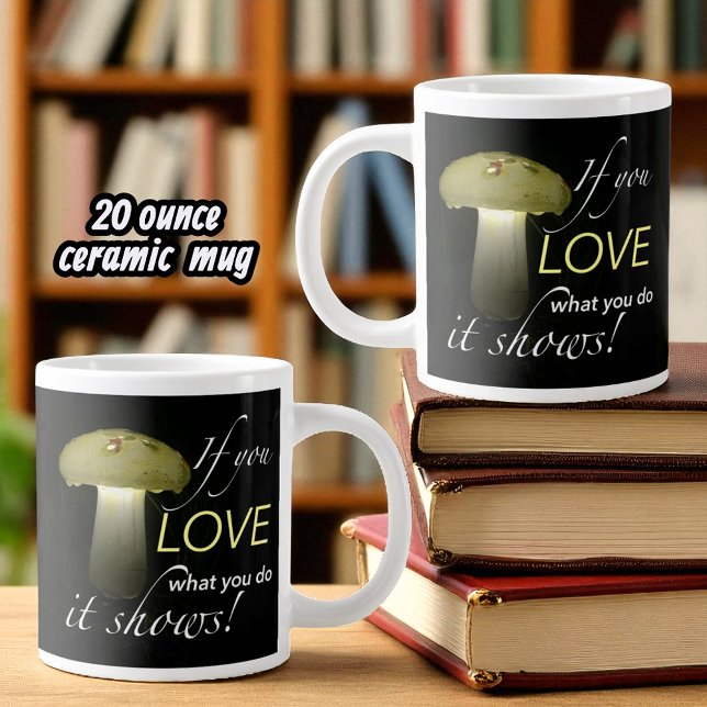 Glowing Ceramic Solar Mushroom Inspiration Giant Coffee Mug (design view on both sides of handle)