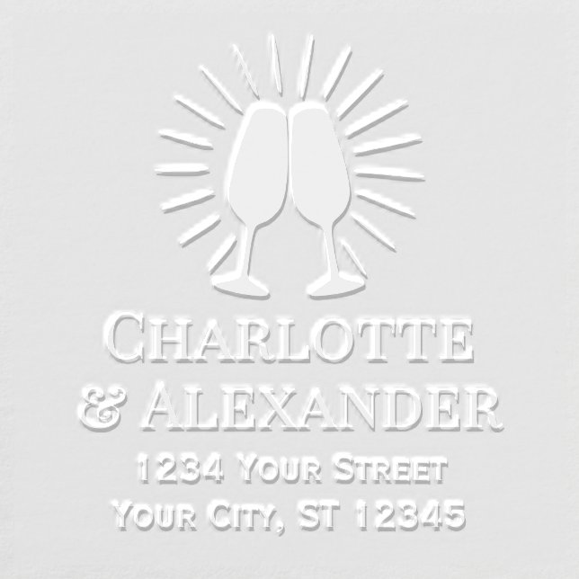 Glowing Champagne Glasses Couple Names Address Embosser (Design)