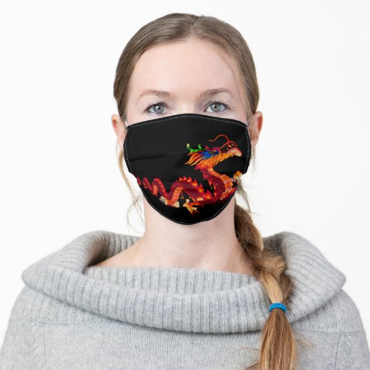 Glowing Chinese Parade Dragon Adult Cloth Face Mask (Worn)