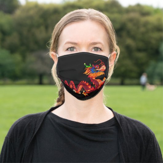 Glowing Chinese Parade Dragon Adult Cloth Face Mask (Outside)