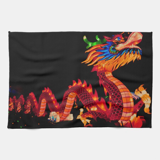 Glowing Chinese Parade Dragon Kitchen Towel (Horizontal)