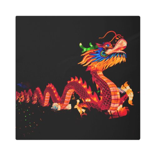 Glowing Chinese Parade Dragon Metal Print