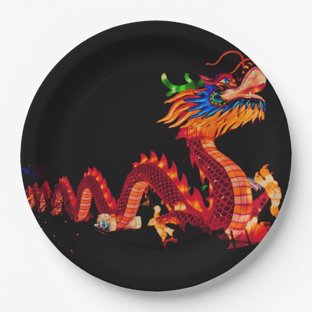 Glowing Chinese Parade Dragon Paper Plates (Front)