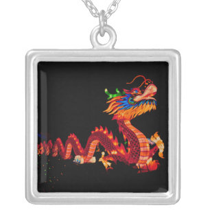 Glowing Chinese Parade Dragon Silver Plated Necklace
