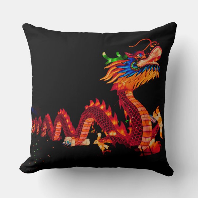 Glowing Chinese Parade Dragon Throw Pillow (Front)