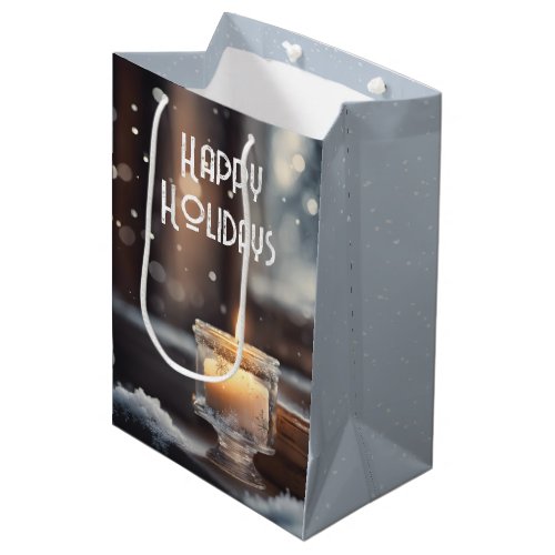Glowing Christmas Candle In Snow Medium Gift Bag