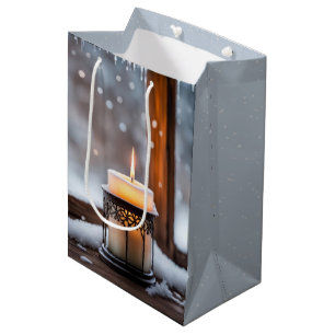 Glowing Christmas Candle In Snow Medium Gift Bag