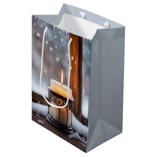 Glowing Christmas Candle In Snow Medium Gift Bag