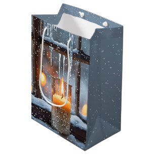 Glowing Christmas Candle In Snow Medium Gift Bag