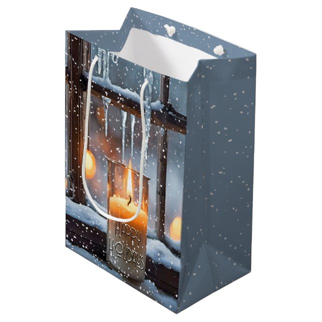 Glowing Christmas Candle In Snow Medium Gift Bag (Front Angled)