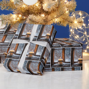 Glowing Christmas Candles In Snow Wrapping Paper