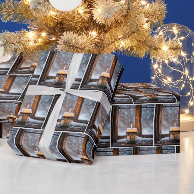 Glowing Christmas Candles In Snow Wrapping Paper (Holidays)