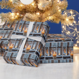 Glowing Christmas Candles In Snow Wrapping Paper