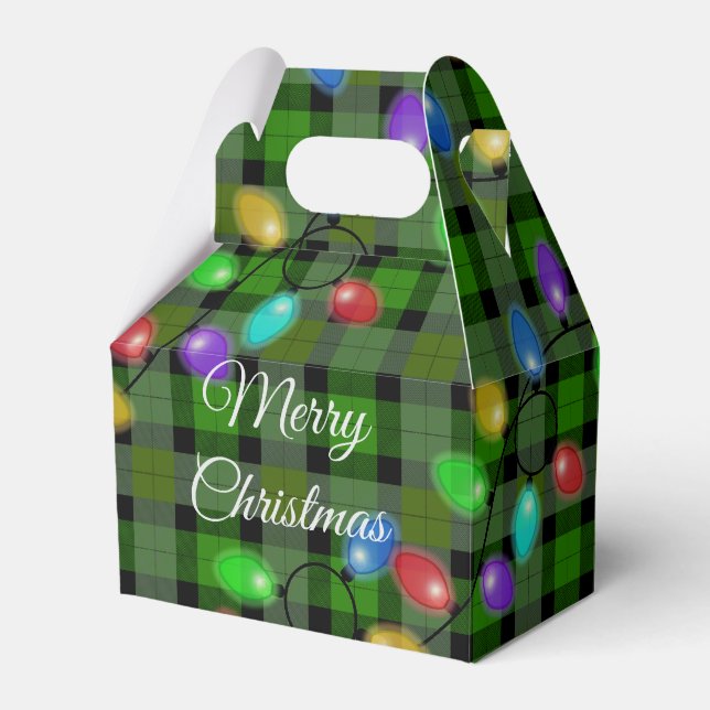 Glowing Christmas Lights And Plaid  Favor Boxes (Front Side)