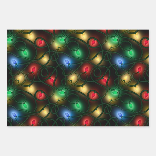 Glowing Christmas Lights Wrapping Paper Sheets (Front)