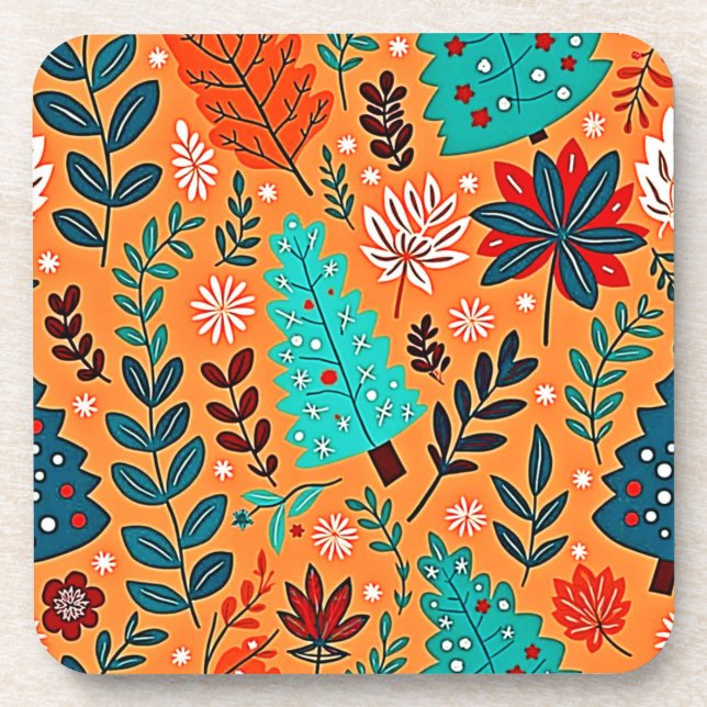 Glowing Christmas Pattern Design Beverage Coaster (Front)