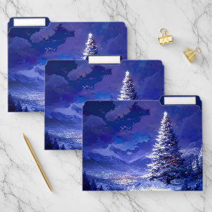 Glowing Christmas Tree Snowy Mountain Landscape File Folder