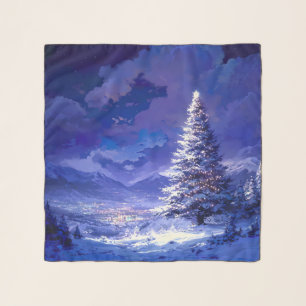 Glowing Christmas Tree Snowy Mountain Landscape Scarf