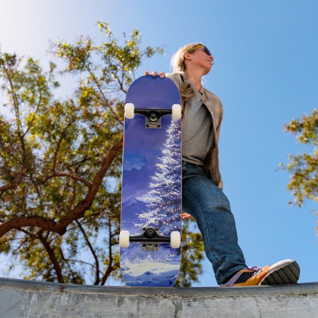 Glowing Christmas Tree Snowy Mountain Landscape Skateboard (Outdoor 1)