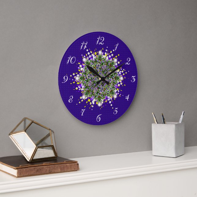 Glowing Christmas Trees Fractal Large Clock (Office)