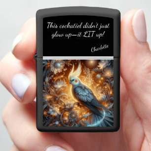 Glowing Cockatiel in a Celestial Fantasy 2 Zippo Lighter