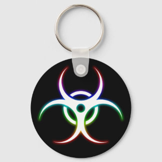 Glowing Colorful Biohazard Symbol - keychain