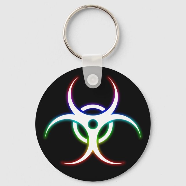 Glowing Colorful Biohazard Symbol - keychain (Front)