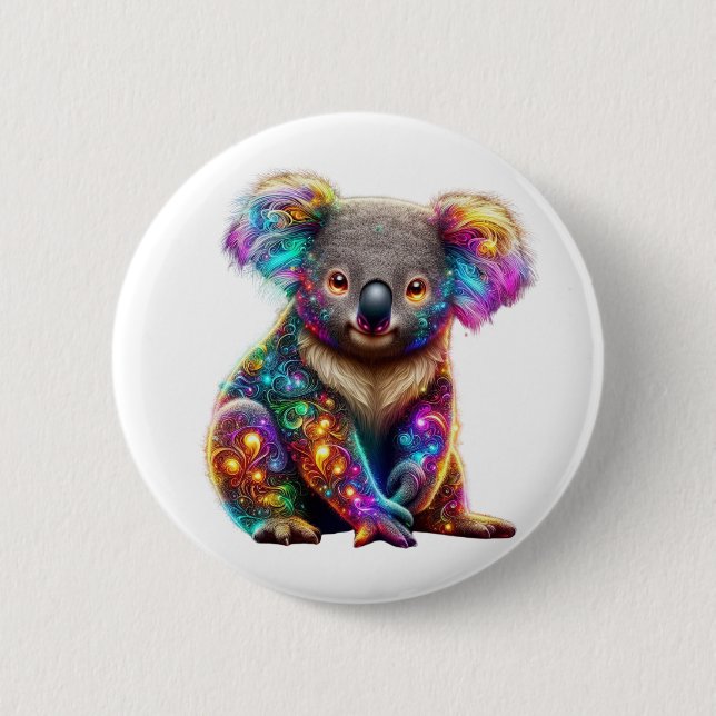"Glowing Colorful Koala - Radiant Wildlife Art" Button (Front)
