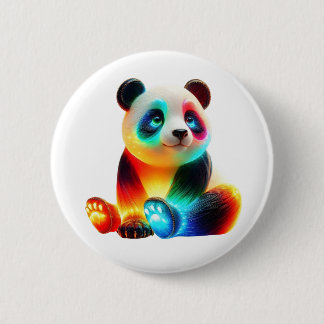 Glowing Colorful Panda Art – Cute Neon Light Panda Button