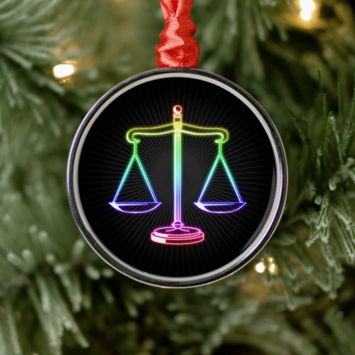 Glowing Colorful Scales of Justice Metal Ornament