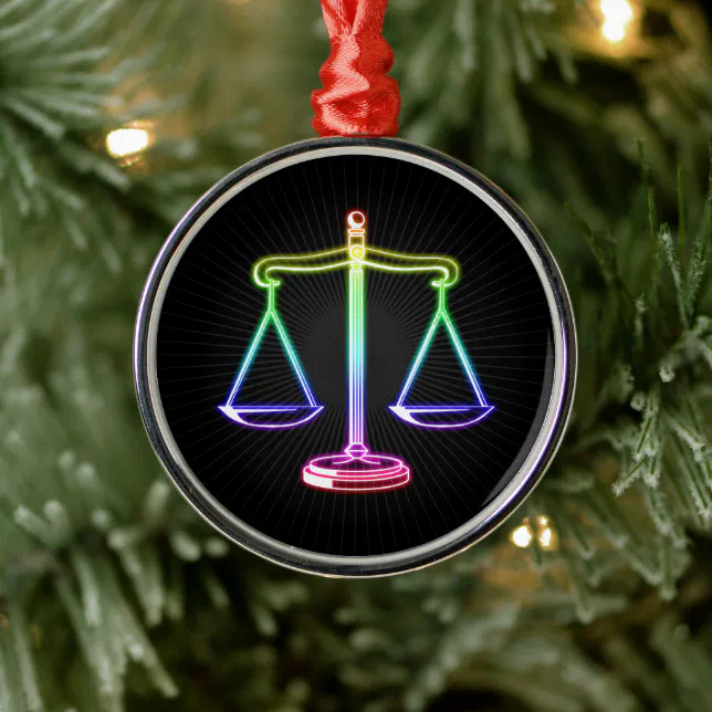 Glowing Colorful Scales of Justice Metal Ornament (Tree)