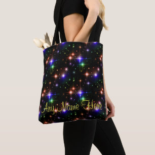 Glowing Colorful Stars Trendy Black Carryall Tote Bag