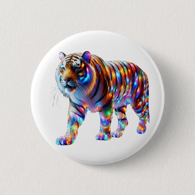Glowing Colorful Tiger – Vibrant Glassy Art Button (Front)