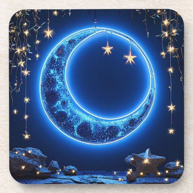Glowing crescent moon beverage coaster (Front)
