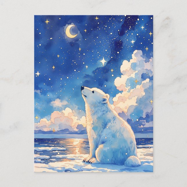Glowing Crescent Moon Polar Bear Ice Floe Postcard (Front)