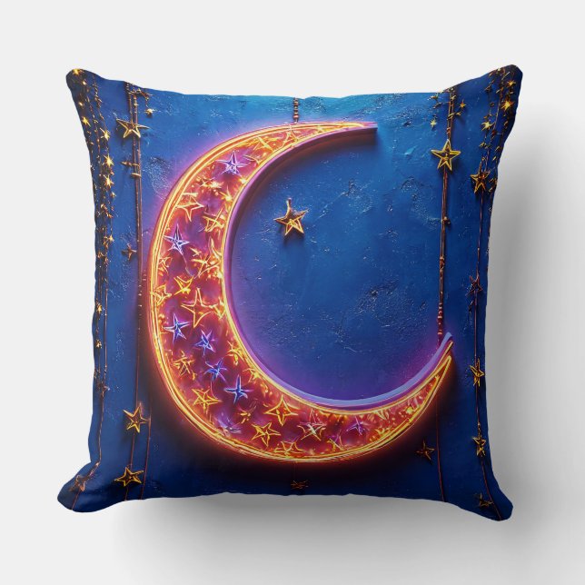 Glowing crescent moon throw pillow (Front)