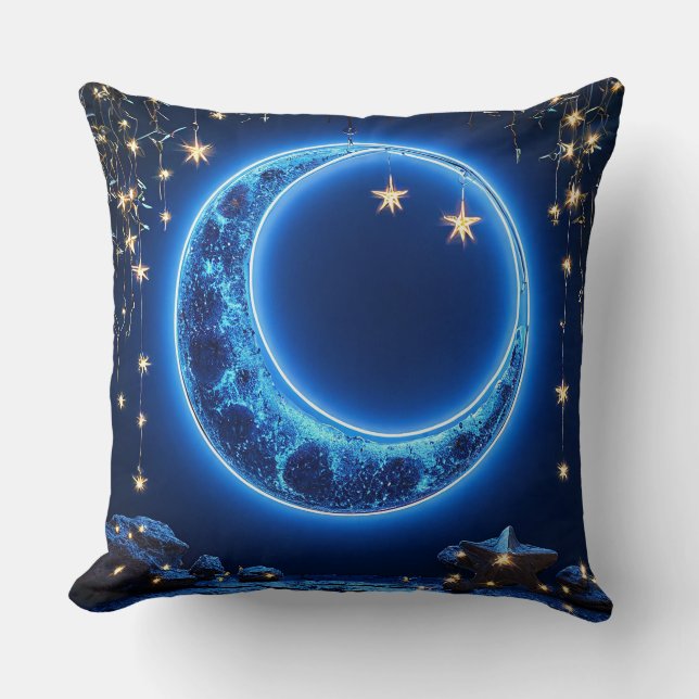 Glowing crescent moon throw pillow (Front)