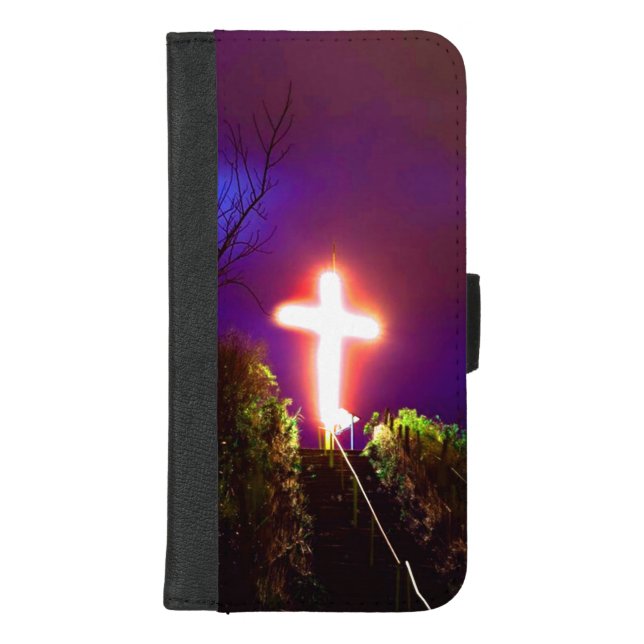 Glowing Cross At Night God Loves iPhone Wallet Case (Front)