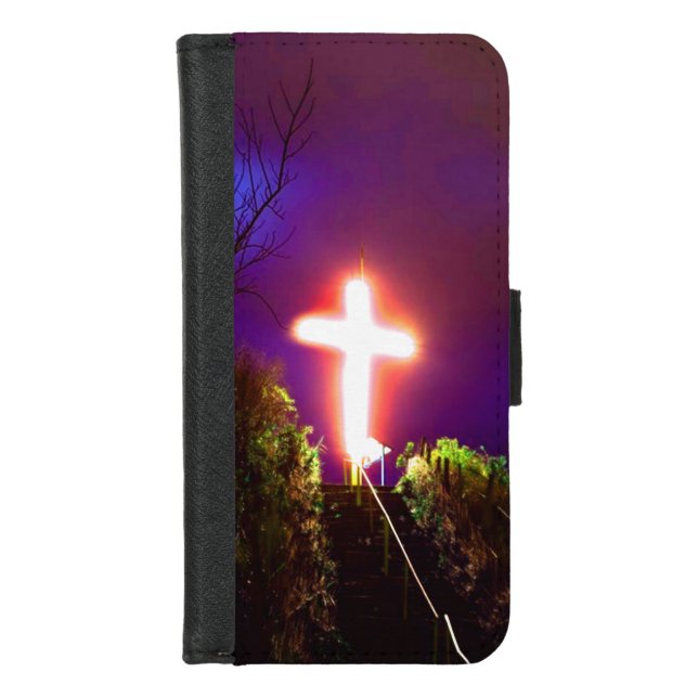 Glowing Cross At Night God Loves iPhone Wallet Case (Front)