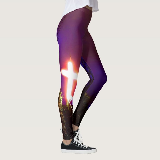 Glowing Cross At Night God Loves Leggings (Right)