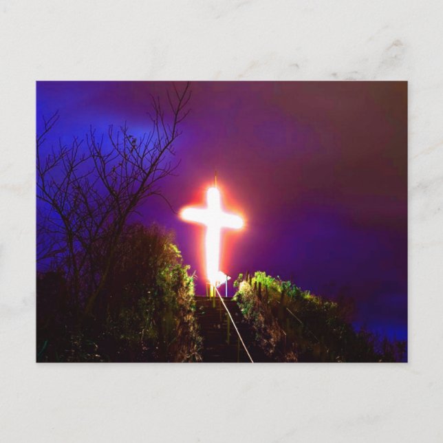 Glowing Cross At Night God Loves Postcard (Front)